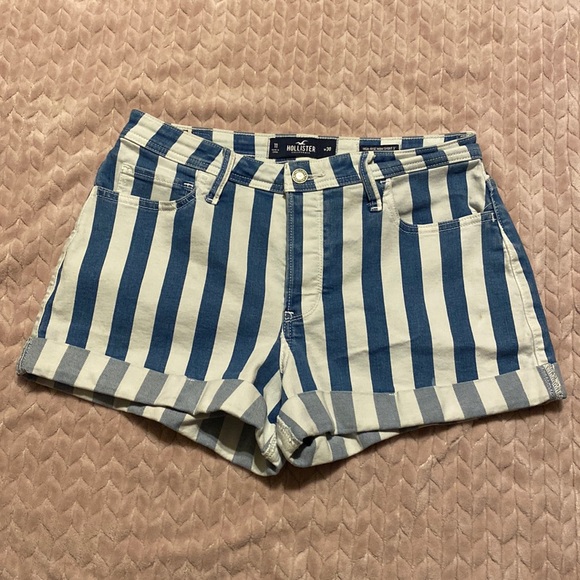 Hollister Pants - Hollister, denim pin-striped, no-zipper, four-button up, high-rise mom 3” shorts